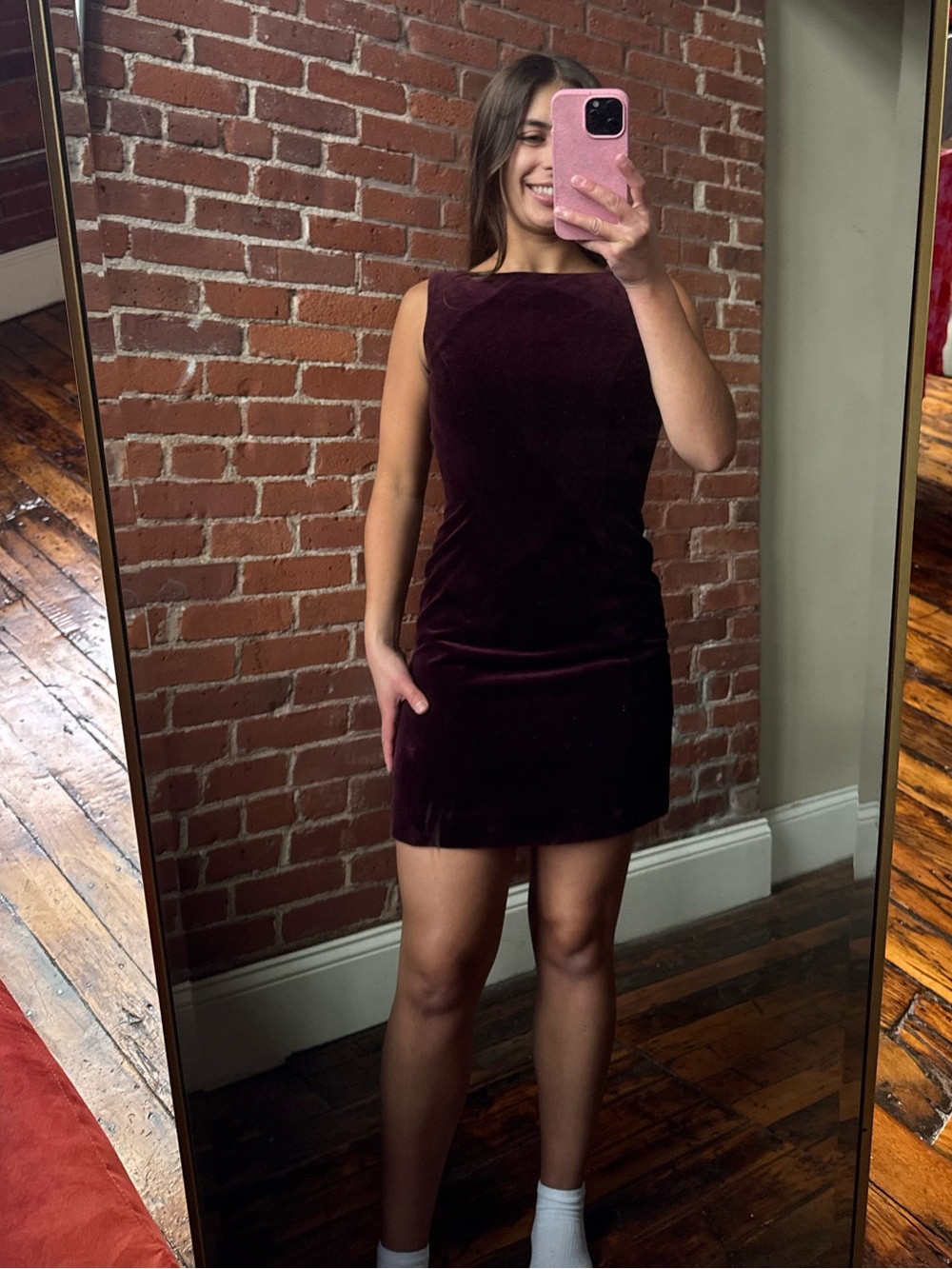 GAP Sleeveless Velvet Mini Dress in Burgundy